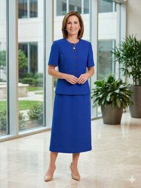 Vintage Le Suit Royal Blue Skirt Suit Set Women Size 12 Career Church Occasion